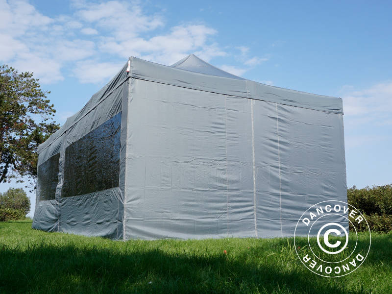 Faltzelt FleXtents Xtreme 50 4x8m Grau, mit 6 Seitenwänden