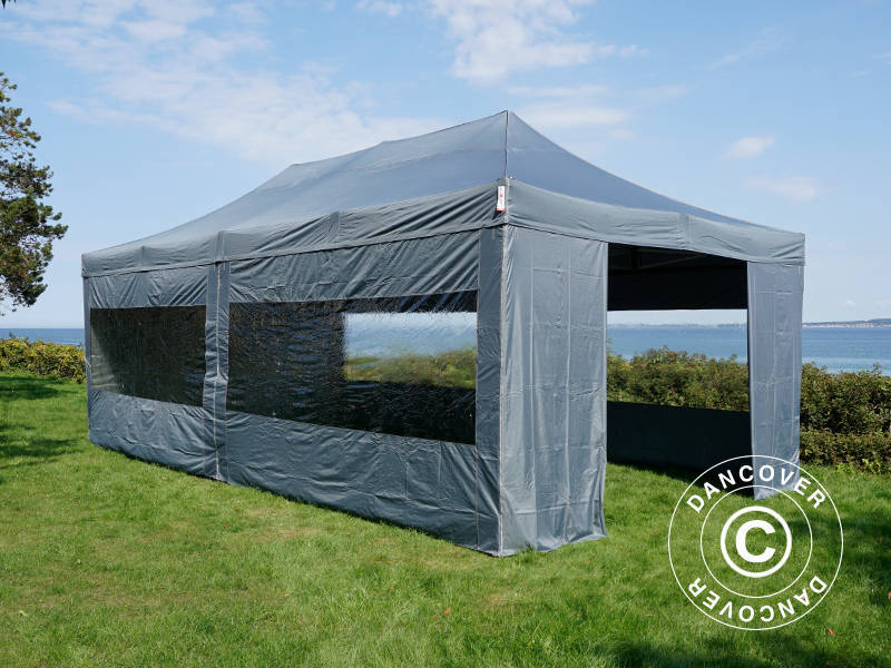 Faltzelt FleXtents Xtreme 50 4x8m Grau, mit 6 Seitenwänden