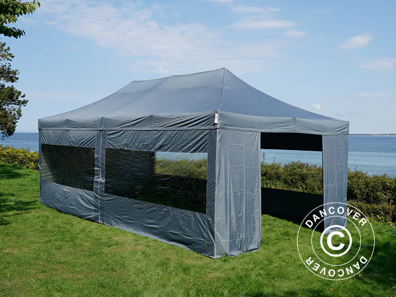Faltzelt FleXtents Xtreme 50 4x8m Grau, mit 6 Seitenwänden