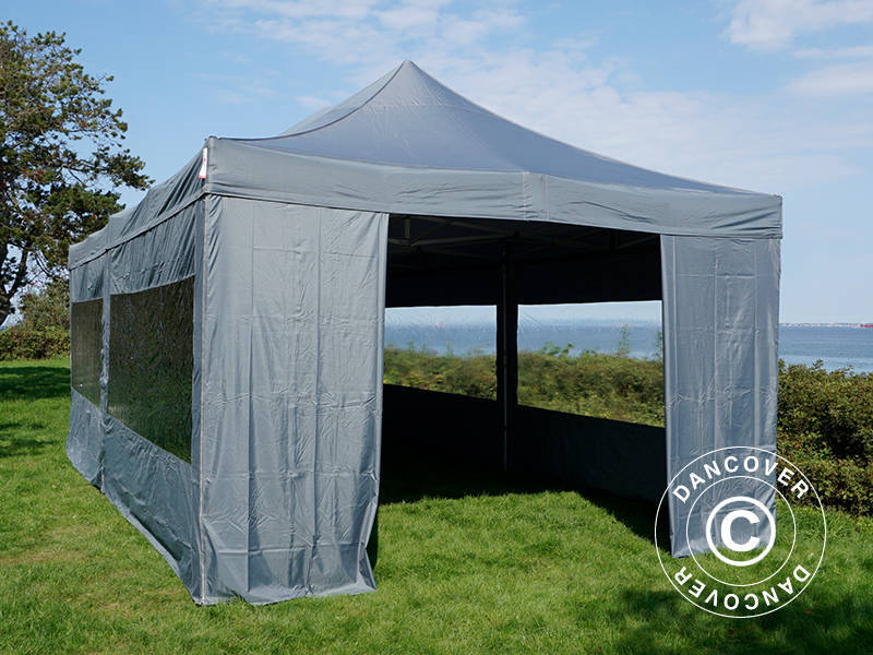 Faltzelt FleXtents Xtreme 50 4x8m Grau, mit 6 Seitenwänden