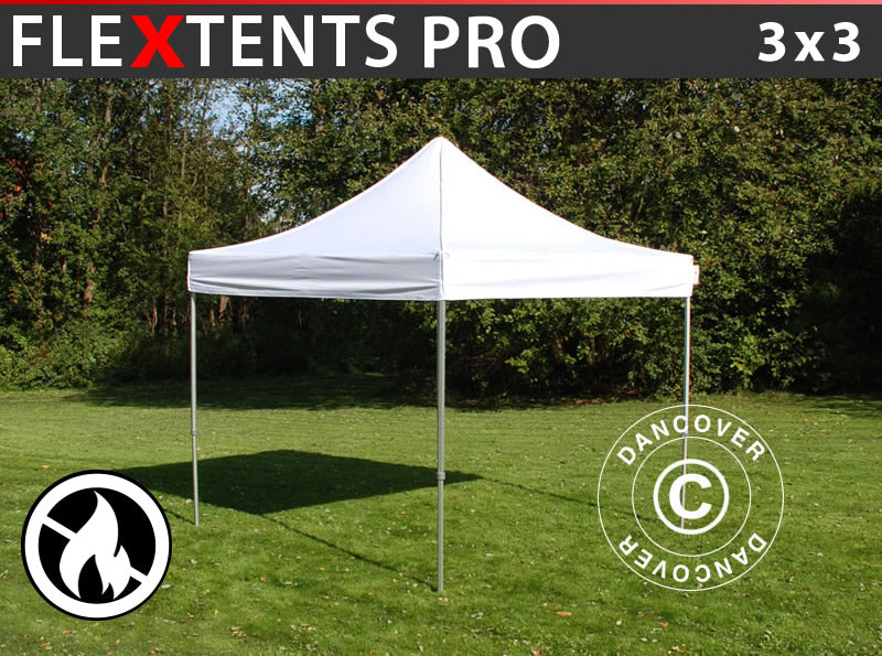 Tente pliante FleXtents PRO 3x3m Blanc, Ignifugé