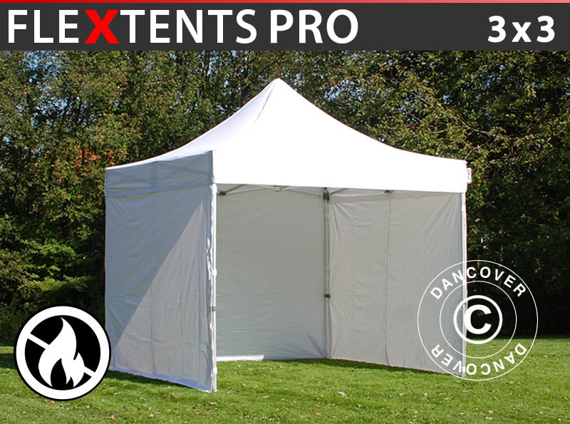 Tente pliante FleXtents PRO 3x3m Blanc, Ignifugé, avec 4 cotés