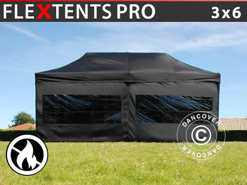 Flext. Pro 3x6m Black Top Frame & sidewalls B1 GL