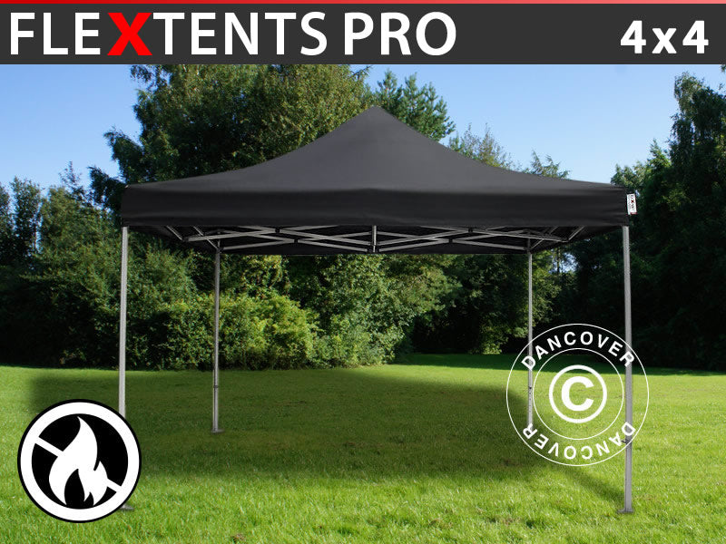 Faltzelt FleXtents PRO 4x4m Schwarz, Flammenhemmend