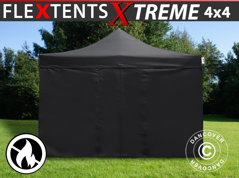 Tente Pliante FleXtents Xtreme 50 4x4m Noir, Ignifugé, avec 4 cotés