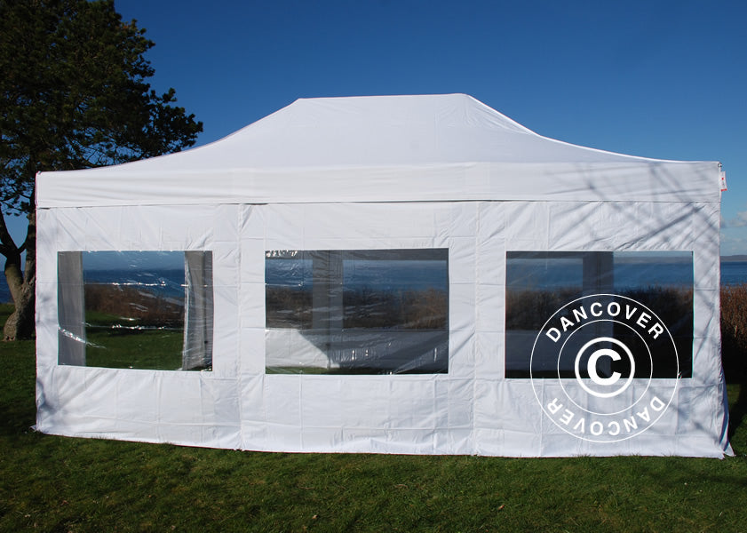 Faltzelt FleXtents Xtreme 50 4x6m Weiß, Flammenhemmend, mit 8 Seitenwänden