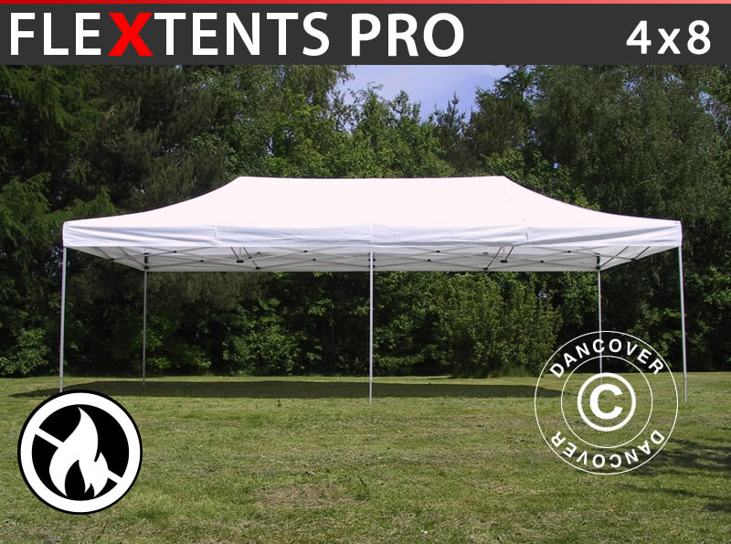 Tente pliante FleXtents PRO 4x8m Blanc, Ignifugé