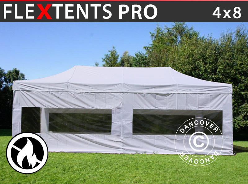 Tente pliante FleXtents PRO 4x8m Blanc, Ignifugé, avec 6 cotés