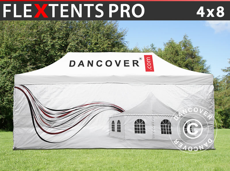 Tente pliante FleXtents PRO avec impression numérique, 4x8m, incl. 4 parois