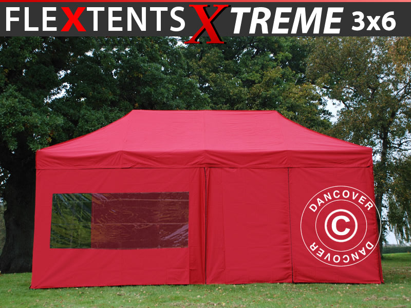 Faltzelt FleXtents Xtreme 60 3x6m Rot, mit 6 Seitenwänden