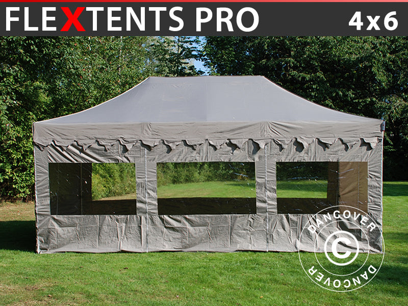 Faltzelt FleXtents PRO "Morocco" 4x6m Latte, mit 8 Seitenwänden