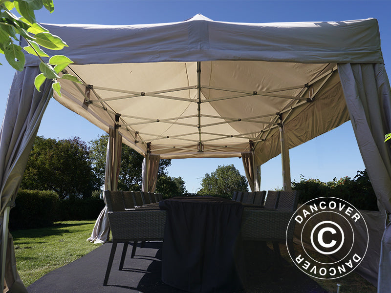 Gazebo pieghevole FleXtents PRO 3x6m Latte, incl. 6 fianchi & tendaggi decorativi