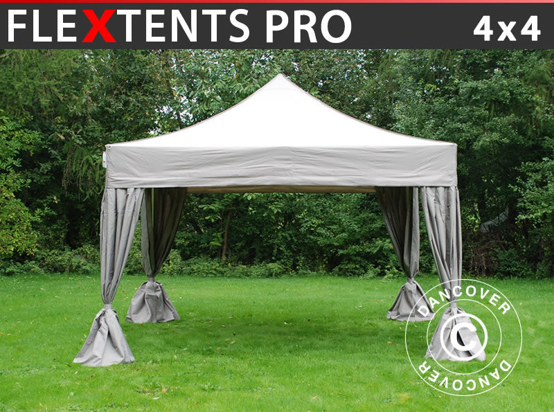 Faltzelt FleXtents PRO 4x4m Latte, mit 4 Gardinen