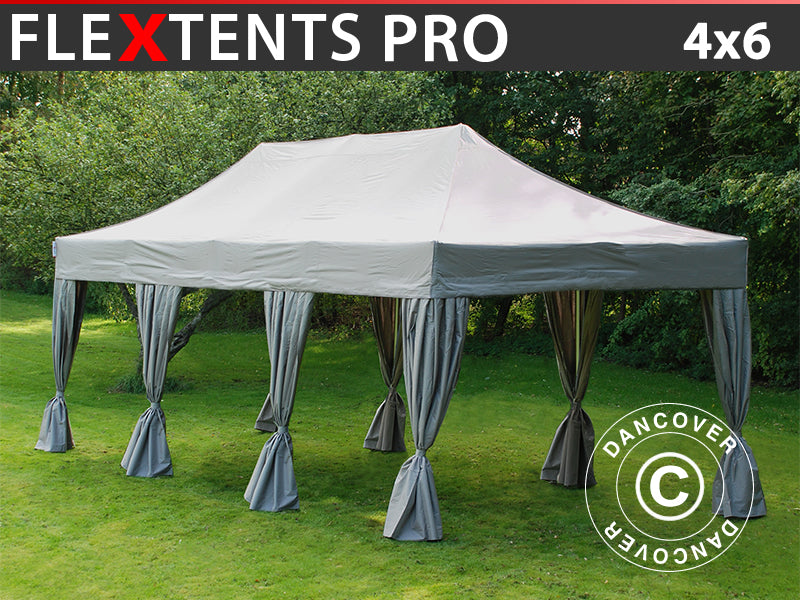 Tente Pliante FleXtents PRO 4x6m Latte, avec 8 rideaux décoratifs