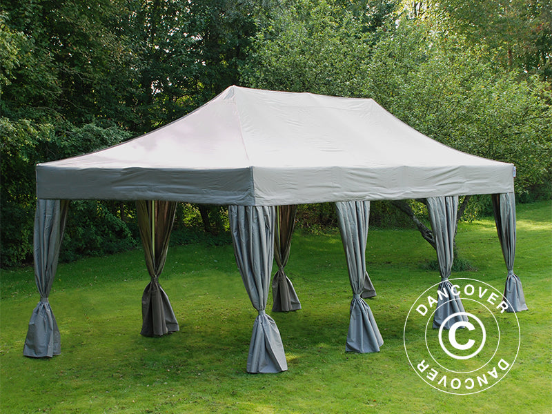 Gazebo pieghevole FleXtents PRO 4x6m Latte, incl. 8 fianchi & tendaggi decorativi
