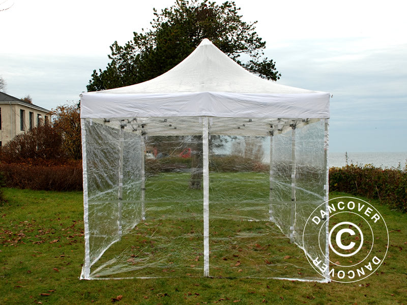 Faltzelt FleXtents Xtreme 50 4x6m Transparent, mit 8 Seitenwänden
