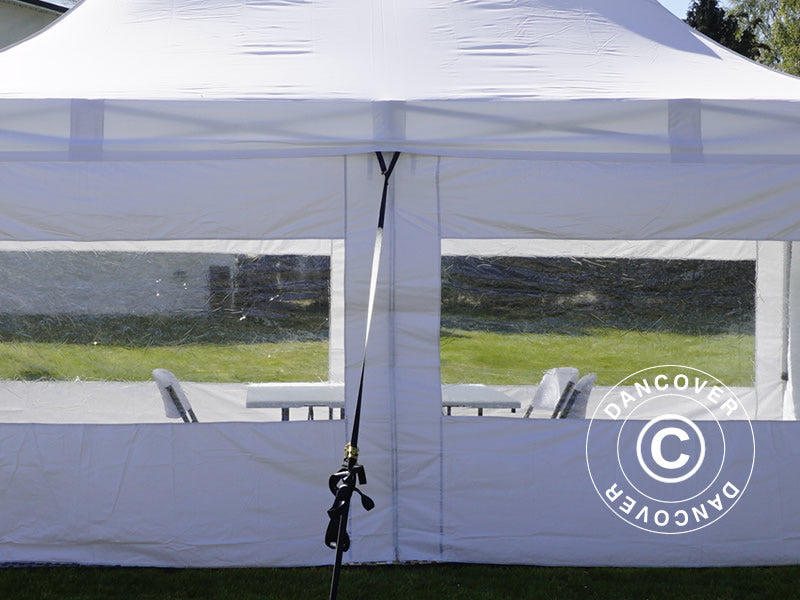 Tente pour visiteur FleXtents PRO 4x6m blanc, incl. 8 parois et 1 paroi de séparation transparente