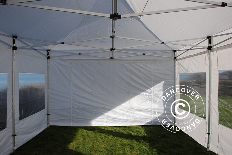 Gazebo pieghevole FleXtents PRO 4x6m Bianco, incl. 8 fianchi & tendaggi decorativi