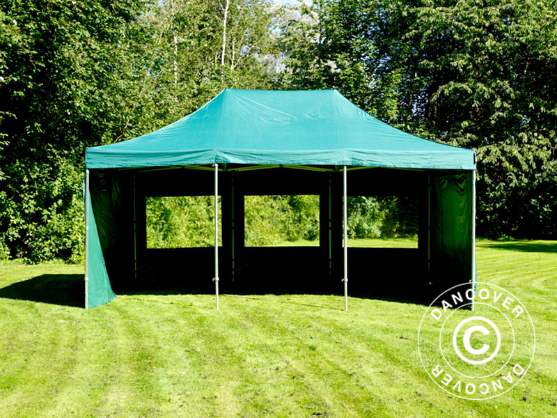 Faltzelt FleXtents Xtreme 50 4x6m Grün, mit 8 Seitenwänden