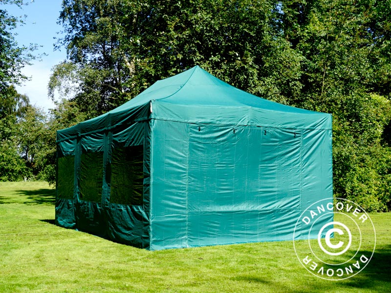 Faltzelt FleXtents Xtreme 50 4x6m Grün, mit 8 Seitenwänden