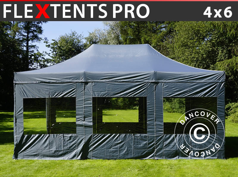 Tente pliante FleXtents PRO 4x6m Gris, avec 8 cotés