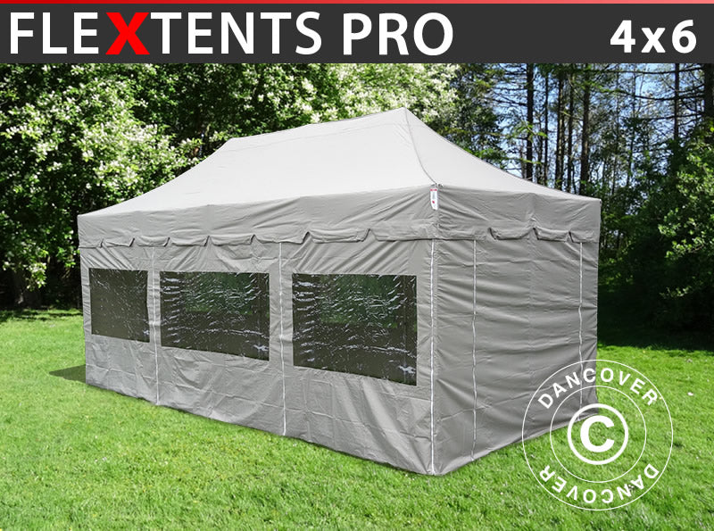 Faltzelt FleXtents PRO "Peaked" 4x6m Latte, mit 8 Seitenwänden