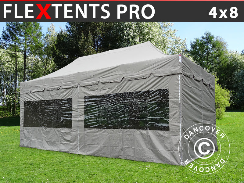 Tente Pliante FleXtents PRO "Peaked" 4x8m Latte, avec 6 cotés