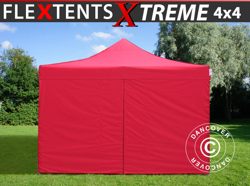 Faltzelt FleXtents Xtreme 50 4x4m Rot, mit 4 Seitenwänden