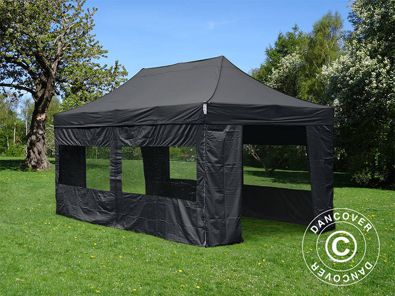 Faltzelt FleXtents Xtreme 50 4x8m Schwarz, mit 6 Seitenwänden