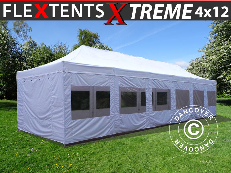 Faltzelt FleXtents Xtreme 50 4x12m Weiß, mit Seitenwänden