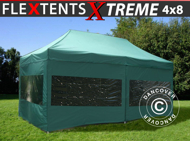 Faltzelt FleXtents Xtreme 60 4x8m Grün, mit 6 Seitenwänden