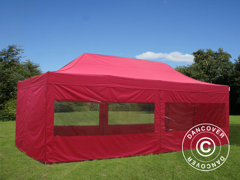 Faltzelt FleXtents Xtreme 60 4x8m Rot, mit 6 Seitenwänden
