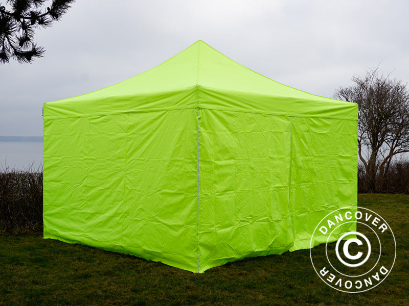 Gazebo pieghevole FleXtents PRO 4x4m Giallo Fluo/verde, inclusi 4 fianchi