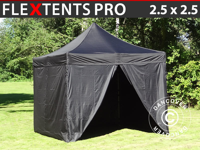 Tente pliante FleXtents PRO 2,5x2,5m Noir, avec 4 cotés