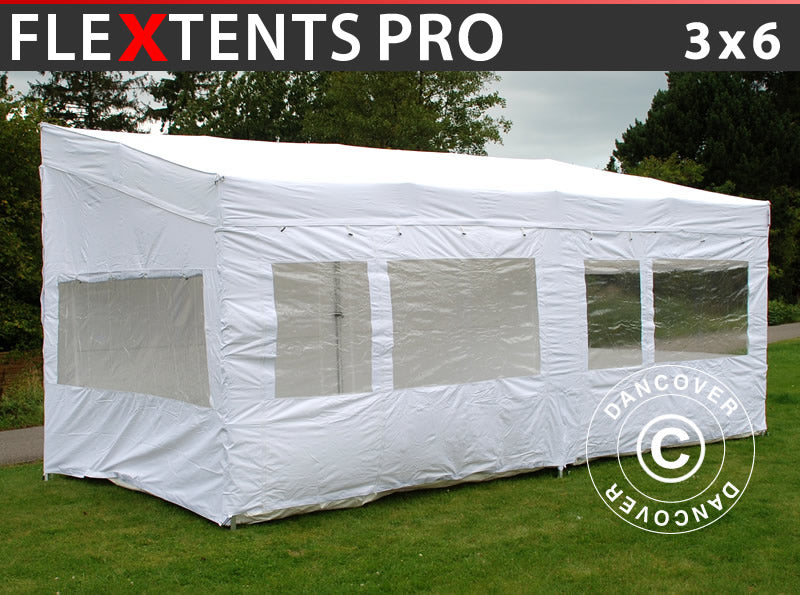 Gazebo pieghevole FleXtents PRO Trapezo 3x6m Bianco, inclusi 4 fianchi