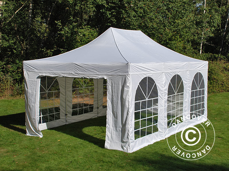 Gazebo pieghevole FleXtents PRO Vintage Style 4x6m Bianco, inclusi 8 fianchi