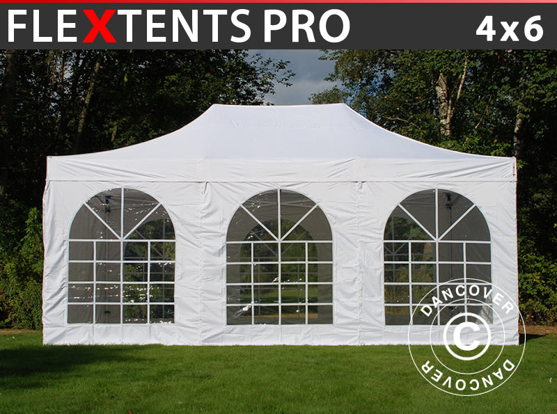 Faltzelt FleXtents PRO Vintage Style 4x6m Weiß, mit 8 Seitenwänden