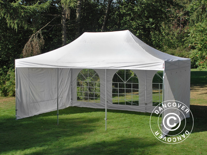 Faltzelt FleXtents Xtreme 50 Vintage Style 4x6m Weiß, mit 8 Seitenwänden