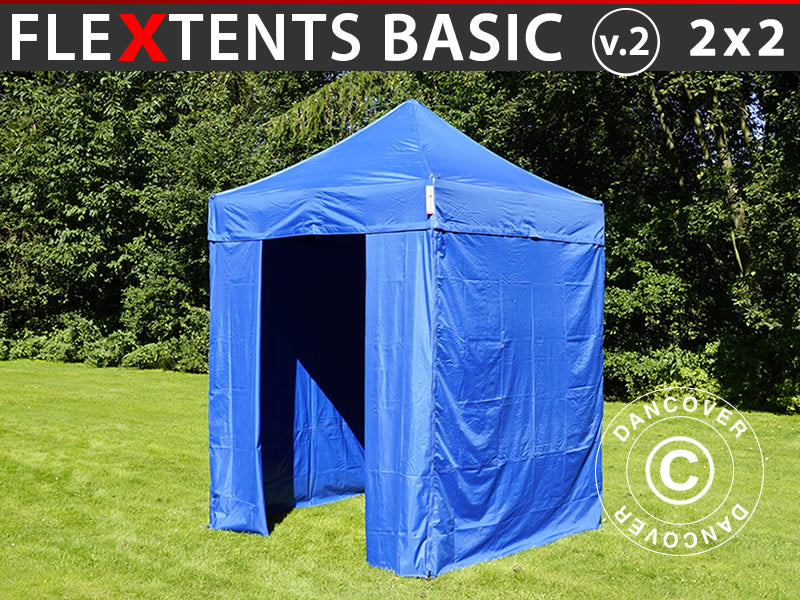 Tente pliante FleXtents Basic v.2, 2x2m Bleu, avec 4 cotés