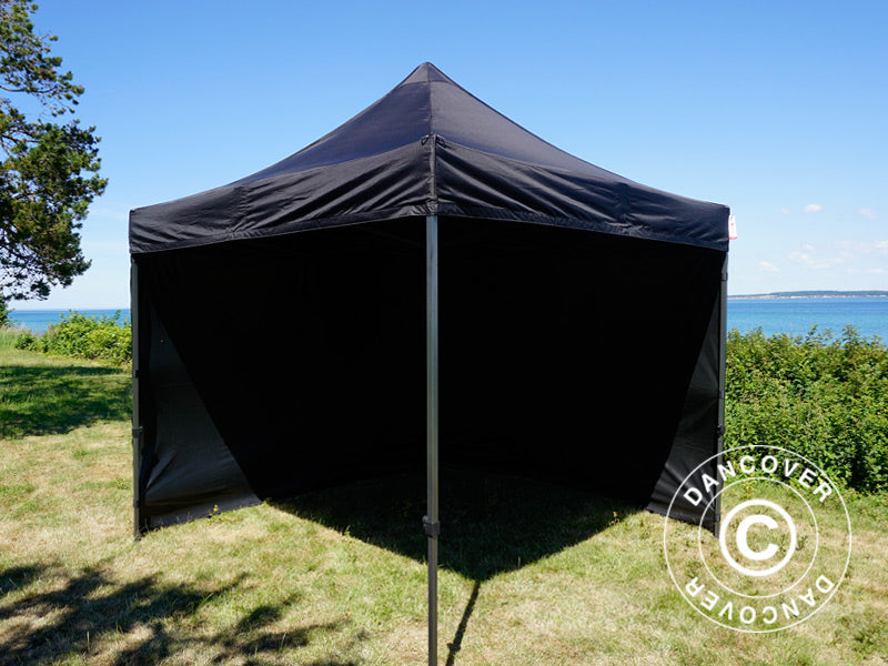 Faltzelt FleXtents Basic v.3, 3x3m Schwarz, mit 4 Seitenwänden