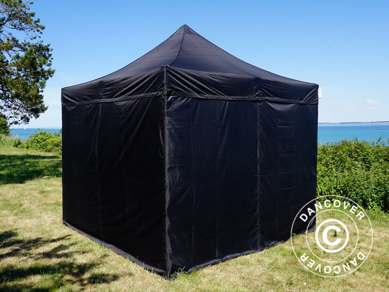 Faltzelt FleXtents Basic v.3, 3x3m Schwarz, mit 4 Seitenwänden