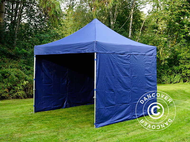Tente pliante FleXtents PRO Steel 3x3m Bleu foncé, avec 4 cotés