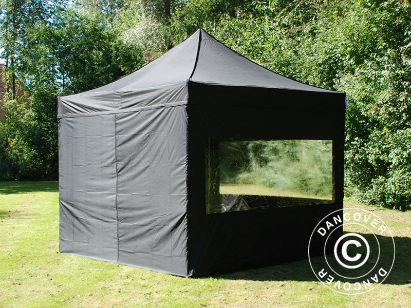 Faltzelt FleXtents PRO Steel 3x3m Schwarz, mit 4 Seitenwänden