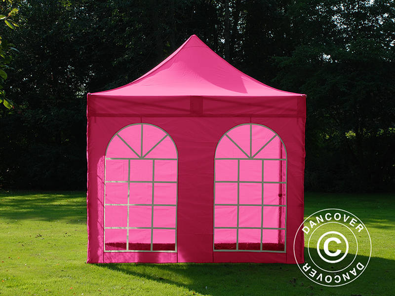 Faltzelt FleXtents PRO Steel 3x3m Rosa, mit 4 Seitenwänden