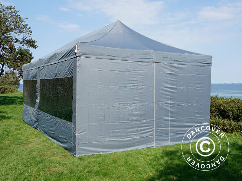 Gazebo pieghevole FleXtents PRO Steel 4x8m Grigio, inclusi 6 fianchi