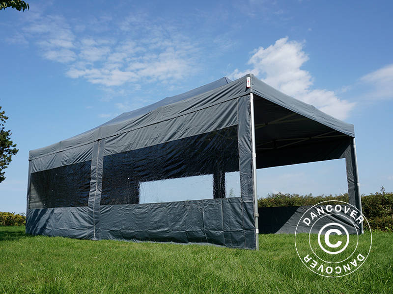 Gazebo pieghevole FleXtents PRO Steel 4x8m Grigio, inclusi 6 fianchi