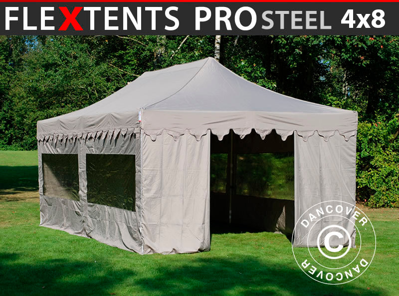 Tente Pliante FleXtents PRO Steel "Morocco" 4x8m Latte, avec 6 cotés