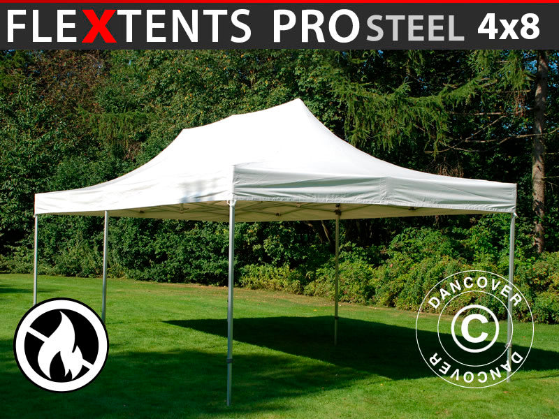 Gazebo pieghevole FleXtents PRO Steel 4x8m Bianco, Ignifugo