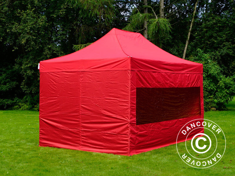 Faltzelt FleXtents PRO Steel 3x4,5m, Rot, mit 4 Seitenwänden