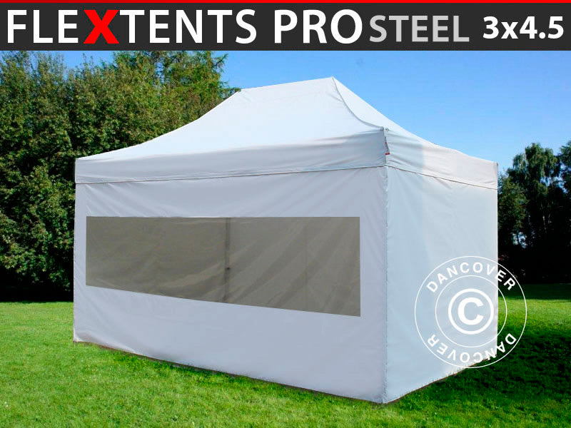 Tente pliante FleXtents PRO Steel 3x4,5m, Blanc, avec 4 cotés